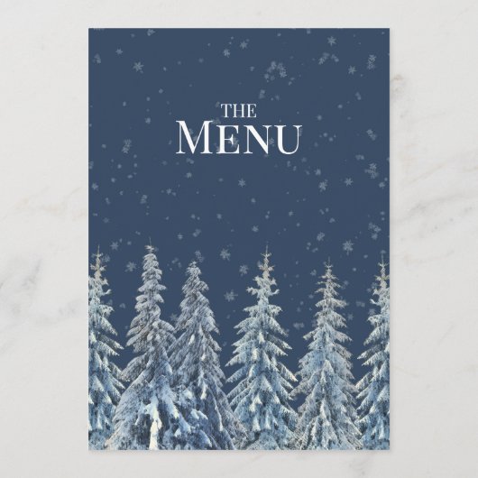 Blauw Rustieke Winter Bos Bruiloftsmenu Menu (Achterkant)