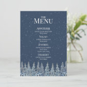 Blauw Rustieke Winter Bos Bruiloftsmenu Menu (Staand voorkant)