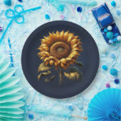 Blauw rustieke zonnebloem bruiloft bruids douche papieren bordje (Feest)