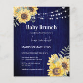 Blauw Rustisch Baby shower met zonnebloempjes (Voorkant)