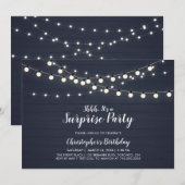 Blauw | Rustisch hout Surprise Birthday Party Kaart (Voorkant / Achterkant)