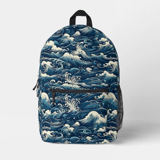  blauw ruw golfpatroon bedrukte rugzak (Voorkant)