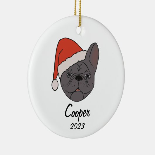 Blauw Sable Frenchie Santa Hoed Kerstmis Ornament (Rechts)