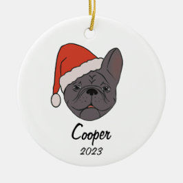 Blauw Sable Frenchie Santa Hoed Kerstmis Ornament