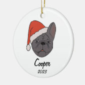 Blauw Sable Frenchie Santa Hoed Kerstmis Ornament (Links)