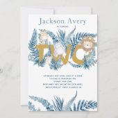 Blauw Safari Dieren Tweede Verjaardag Kaart (Voorkant)