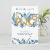 Blauw Safari Dieren Tweede Verjaardag Kaart (Staand voorkant)