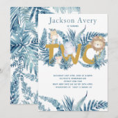 Blauw Safari Dieren Tweede Verjaardag Kaart (Voorkant / Achterkant)