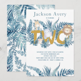 Blauw Safari Dieren Tweede Verjaardag Kaart