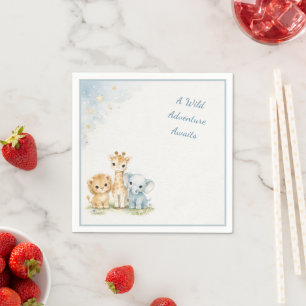 Blauw Safari Schattig Leeuw Olifant Giraffe Kinder Servet