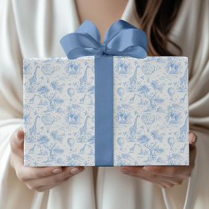 Blauw Safari Toile de Jouy Baby Shower Cadeaupapier