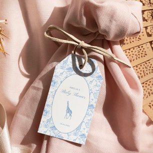 Blauw Safari Toile de Jouy Baby Shower Favor Tags Cadeaulabel