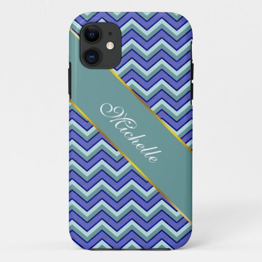 Blauw saffier Chevron patroon Case-Mate iPhone Case (Achterkant)