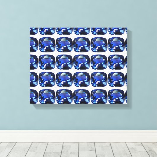 Blauw Saffier Cushion-Snede Patroon Canvas Afdruk (Insitu (Houten vloer))