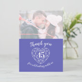 Blauw saffier hart jubileum 45 jaar foto bedankkaart (Staand voorkant)