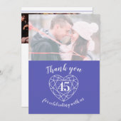 Blauw saffier hart jubileum 45 jaar foto bedankkaart (Voorkant / Achterkant)