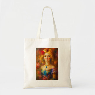 blauw saffiermeisje tote bag