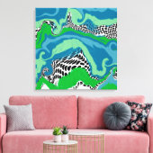 Blauw, Sage Green, Black en White Abstract vloeiba Canvas Afdruk (Insitu (Woonkamer))