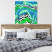 Blauw, Sage Green, Black en White Abstract vloeiba Canvas Afdruk (Insitu (Slaapkamer))
