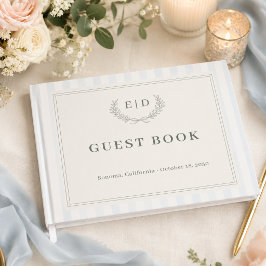 Blauw & Salie Gestreept Monogram Huwelijk Gastenboek