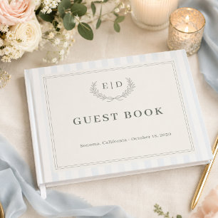 Blauw & Salie Gestreept Monogram Huwelijk Gastenboek