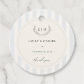 Blauw & Salie Gestreept Monogram Trouw Bedankjes Labels (Voorkant)