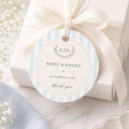 Blauw & Salie Gestreept Monogram Trouw Bedankjes Labels