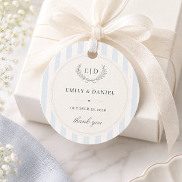 Blauw & Salie Gestreept Monogram Trouw Bedankjes Labels