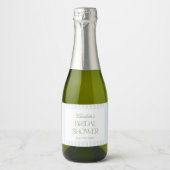 Blauw & Salie Gestreepte Bruiloft Minietiketten Sparkling Wijnetiket (Voorkant)
