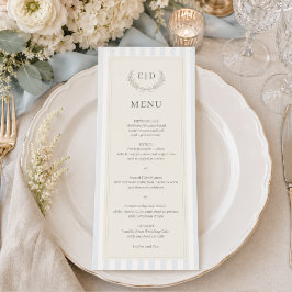 Blauw & Salie Gestreepte Monogram Bruiloft Menu