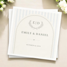 Blauw & Salie Gestreepte Monogram Bruiloft