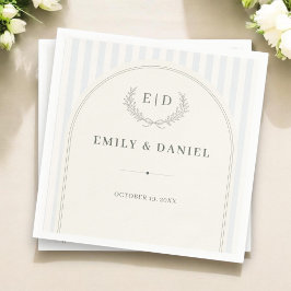 Blauw & Salie Gestreepte Monogram Bruiloft Servet