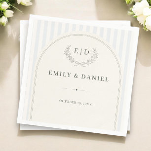 Blauw & Salie Gestreepte Monogram Bruiloft Servet