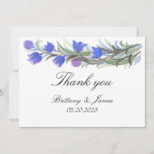 Blauw salie groene wilde bloemen bruiloft bedankkaart (Voorkant)