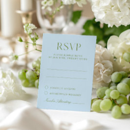 Blauw & Saliegroen Elegante Trouw-RSVP-Kaart RSVP Kaartje
