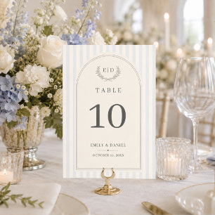 Blauw & Saliegroen Gestreepte Monogram Bruiloft Kaart