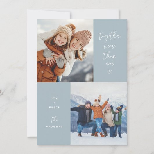 Blauw samen meer dan ooit 2-foto-feestkaart feestdagenkaart (Voorkant)