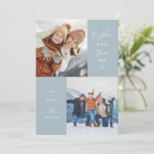 Blauw samen meer dan ooit 2-foto-feestkaart feestdagenkaart (Staand voorkant)