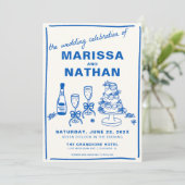 Blauw Samen Tekenen Huwelijksuitnodiging Kaart (Staand voorkant)