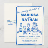 Blauw Samen Tekenen Huwelijksuitnodiging Kaart (Voorkant / Achterkant)