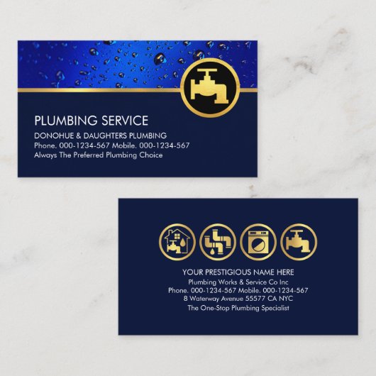 Blauw sanitair waterdruppels visitekaartje (Voorkant / Achterkant)