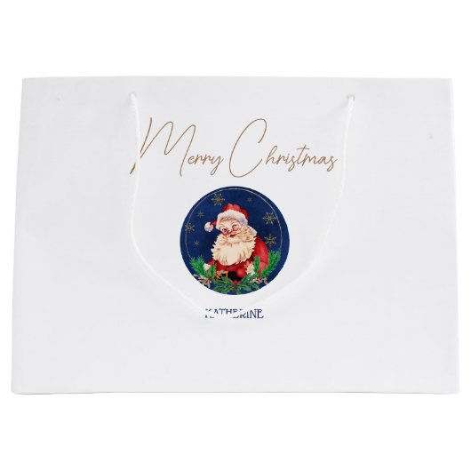 Blauw Santa Scandinavisch Vintage Kerstmis Groot Cadeauzakje (Voorkant)