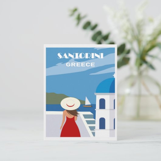  Blauw Santorini Griekenland Grieks Reizen Vrouw Briefkaart (Staand voorkant)