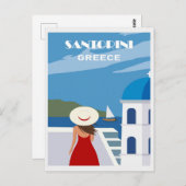 Blauw Santorini Griekenland Grieks Reizen Vrouw Briefkaart (Voorkant / Achterkant)
