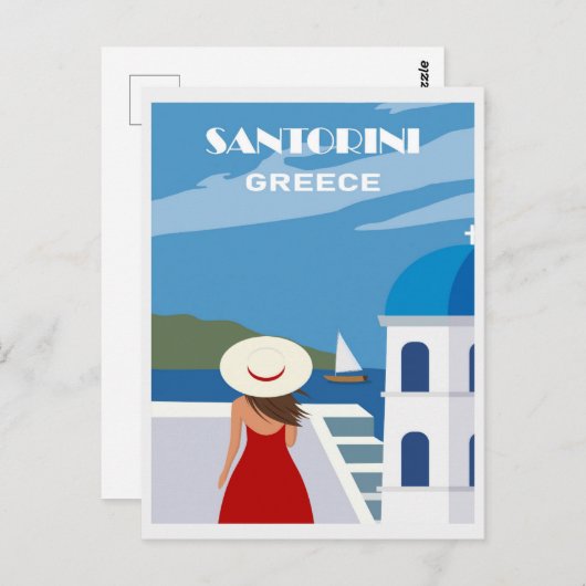 Blauw Santorini Griekenland Grieks Reizen Vrouw Briefkaart (Voorkant / Achterkant)