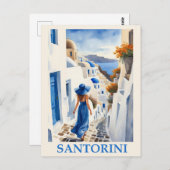 Blauw Santorini Griekenland Grieks Reizen Vrouw Briefkaart (Voorkant / Achterkant)