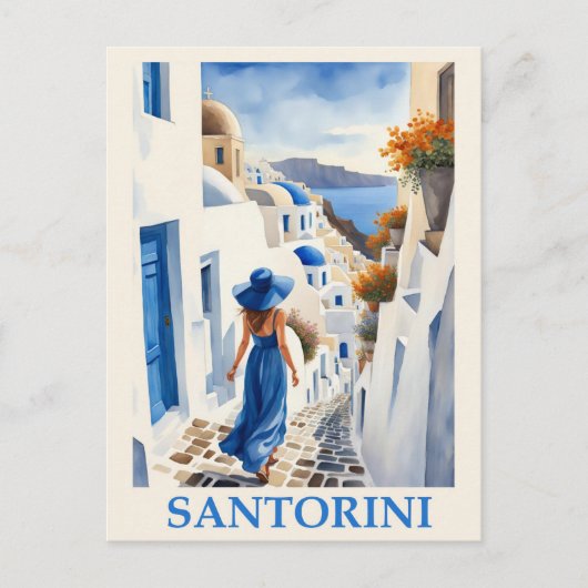Blauw Santorini Griekenland Grieks Reizen Vrouw Briefkaart (Voorkant)