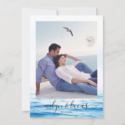 Blauw Santorini Griekenland waterverf foto bruilof Save The Date (Achterkant)