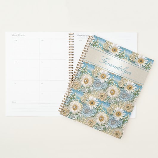 Blauw Satijn Daisy & Parels 3D Planner (Display)