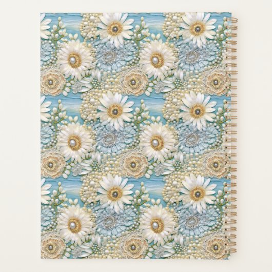 Blauw Satijn Daisy & Parels 3D Planner (Achterkant)